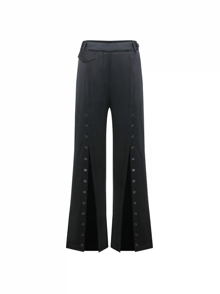 Black Hand-Sewn Slit Trousers