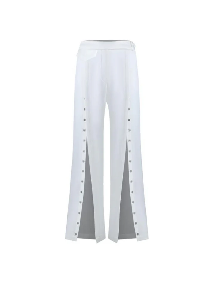 White Hand-Sewn Slit Trousers
