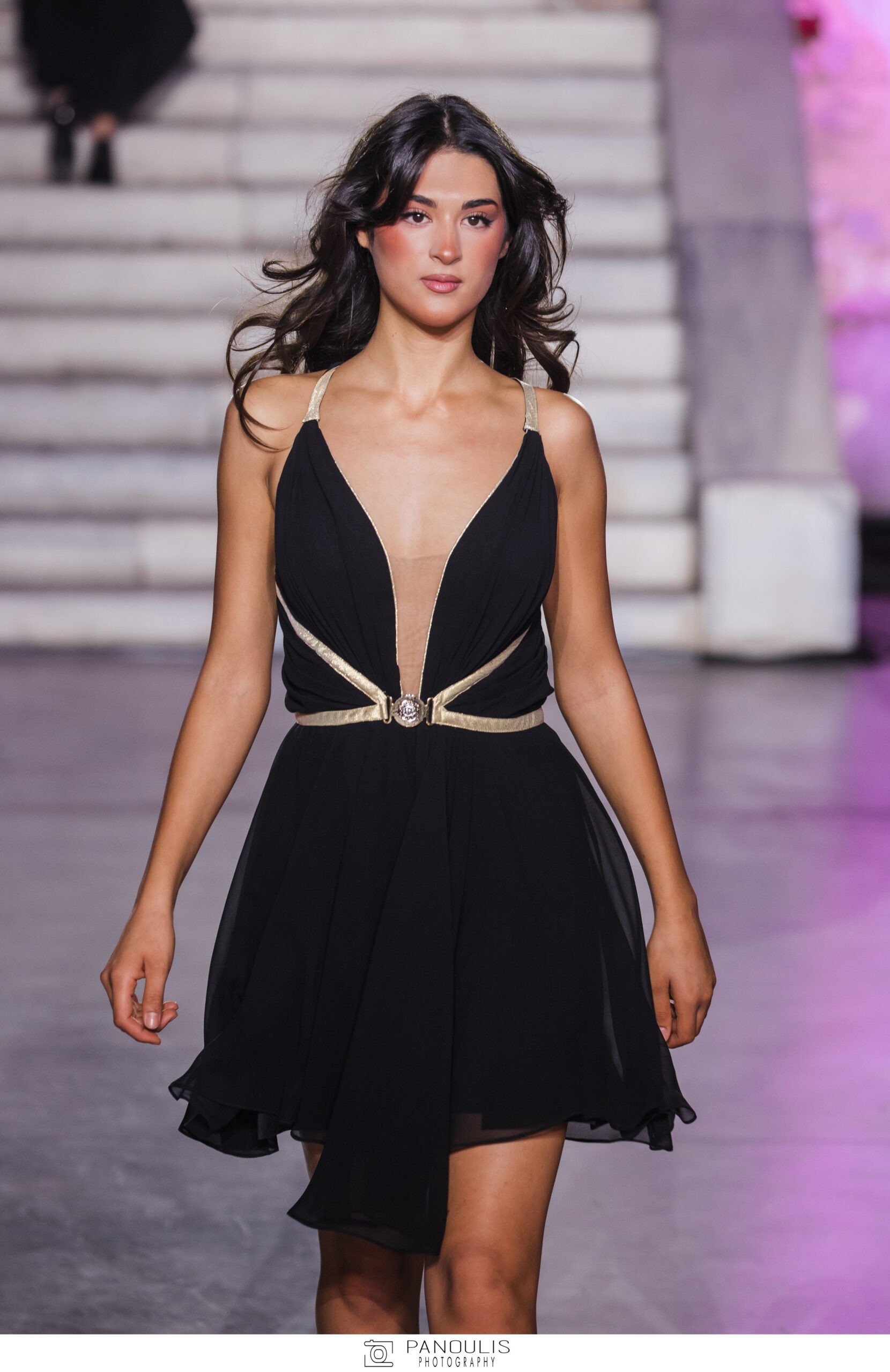 Asymmetrical Mini Dress with Crisscross Back and Metal Detail